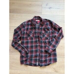 Dixxon The Count Plaid Flannel Button-Up Shirt Women’s Long Sleeve Red Large